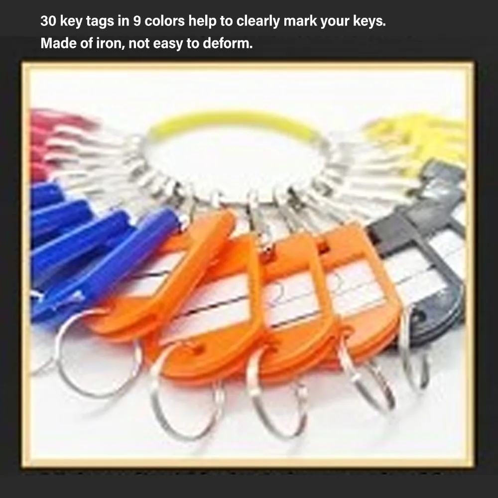 30pcs Plastic Material Key Organizer Portable Iron Split Ring Key Tags Label Window Colorful Key Identifiers Houses