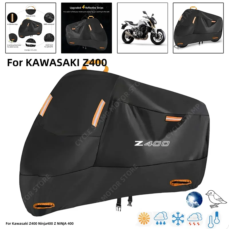 

Waterproof Motorcycle Cover For Kawasaki Z400 Ninja400 Z NINJA 400 Outdoor Protection Against Rain Dust Debris Weather 210D