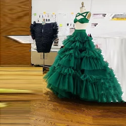 Emerald Green Long Skirts Tulle Puffy jupe femme faldas Mesh Skirts for Woman Adult Elastic Waistband Fashion Ball Gown