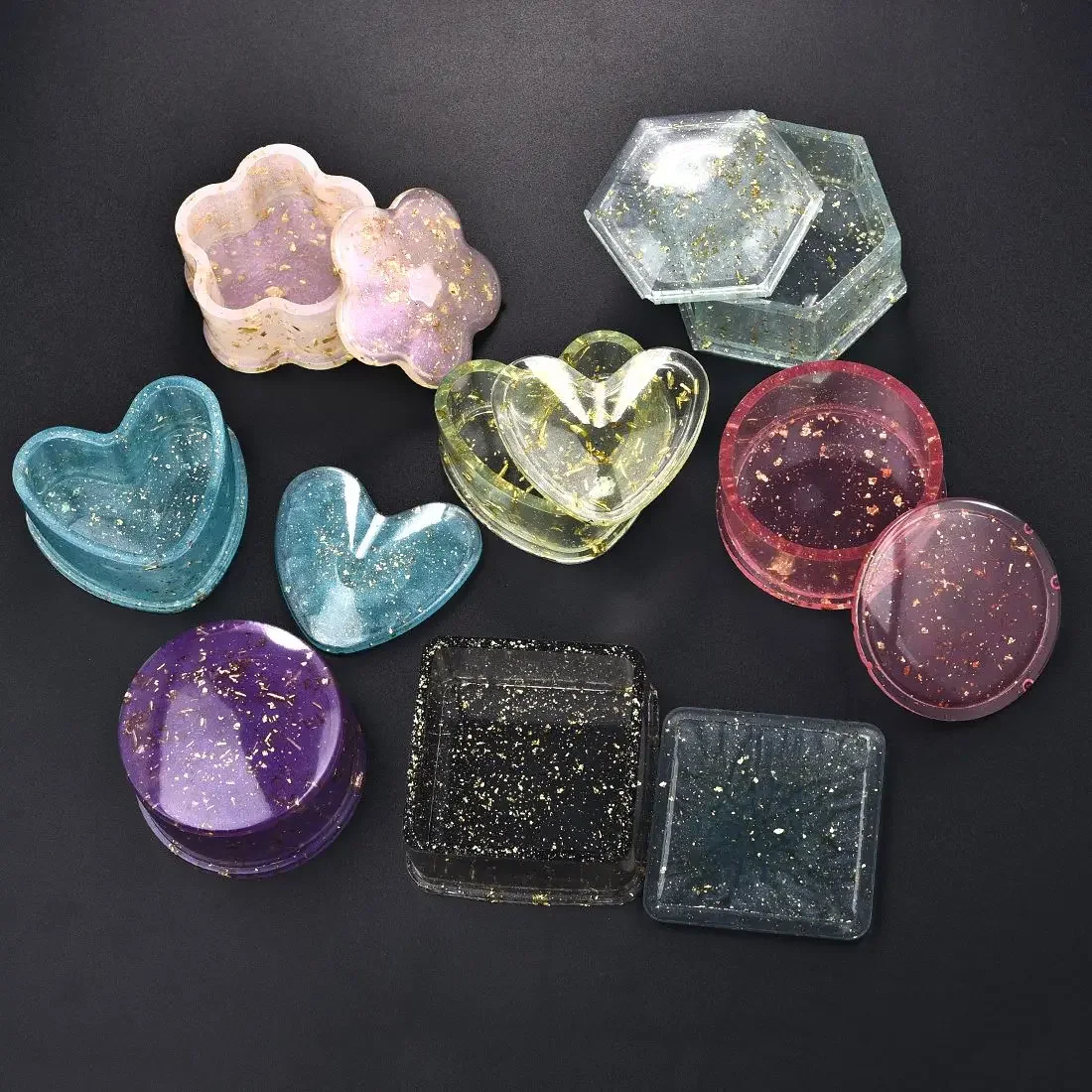 صندوق تخزين قالب من السيليكون على شكل زهرة قلب قالب قطع لصنع المجوهرات لتقوم بها بنفسك كريستال الأشعة فوق البنفسجية راتنجات الايبوكسي هدية صندوق أدوات المجوهرات