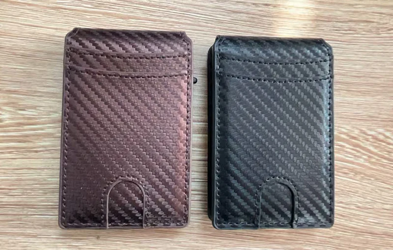 New RFID Men Card Wallets High Quality Carbon Fiber Magnetic Card Bag Photo Holder Male Pop-up Card Clips