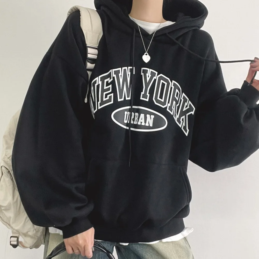 Felpa con cappuccio foderata Fce autunno inverno chic da donna lunga Sve Design vintage Sensation Lettering Casual Comodo streetwear