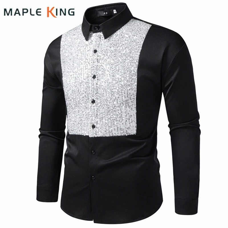 Disco Clothes Man Patchwork Sequin Shirt 2026 Nightclub Shiny Party Dress Long Sleeve Slim Camisas Masculinos De Luxo Men Shirts