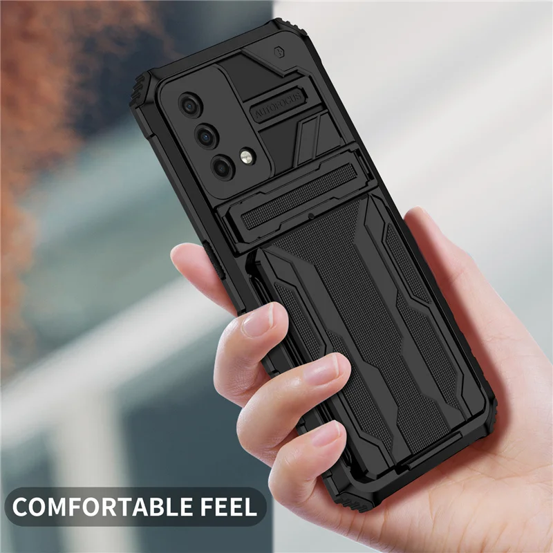 For OPPO A54 A74 4G F19 Hybrid Armor Shockproof Phone Case For OPPO A15 A15S A16 A16S Card Slot Bracket Stand Holder Back Cover