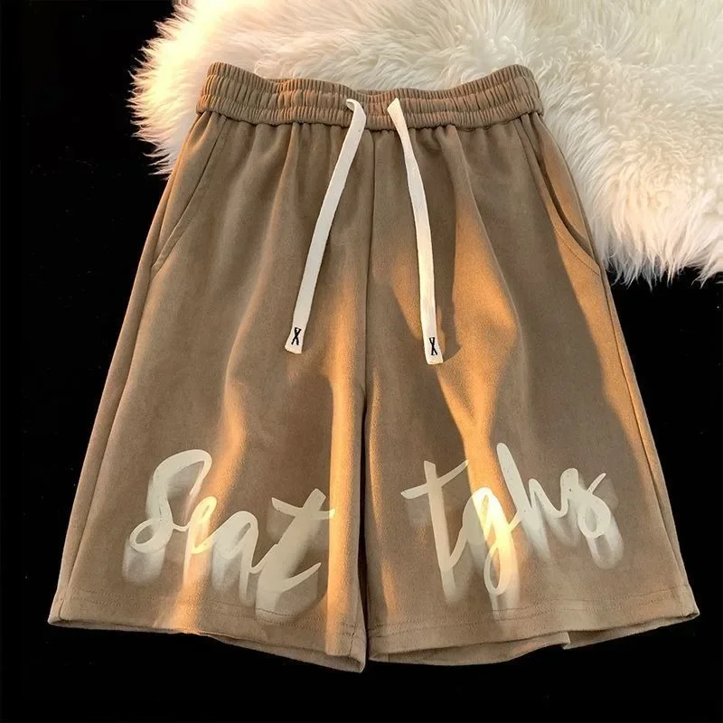 

Свободные мешковатые мужские короткие брюки, мужские шорты с принтом на шнурке, широкие с карманами, с цветочным принтом, новинка в роскошном корейском стиле