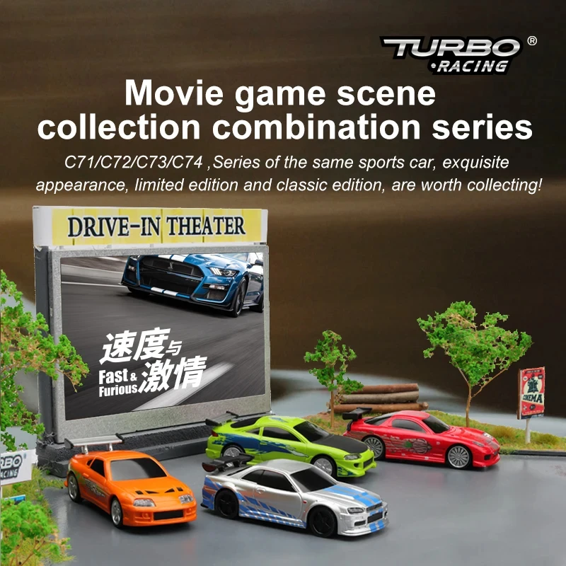 Turbo Racing 4CH 2.4GHZ 1:76 C74 RC Sports Car RTR Kit Mini Full Proportional Remote Control Toys For Kids and Adults