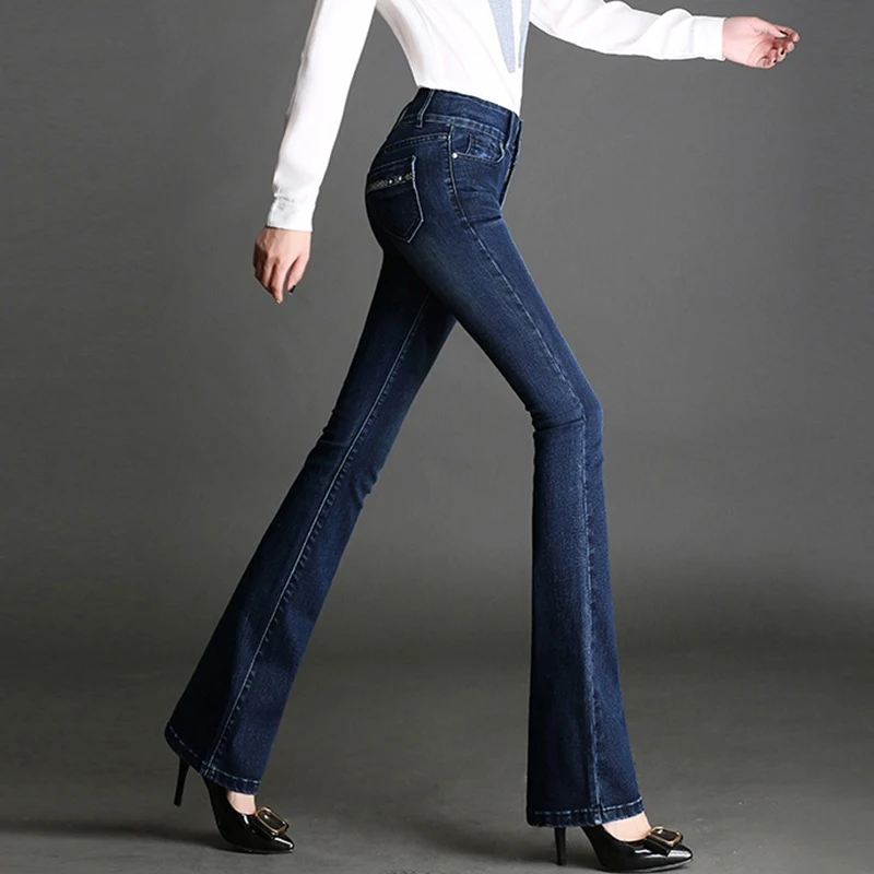 Thicken Vintage Flare Jeans Winter Fashion Warm Denim Pants Slim Women's Plus Velvet Vaqueros High Waist Casual Bell-bottoms