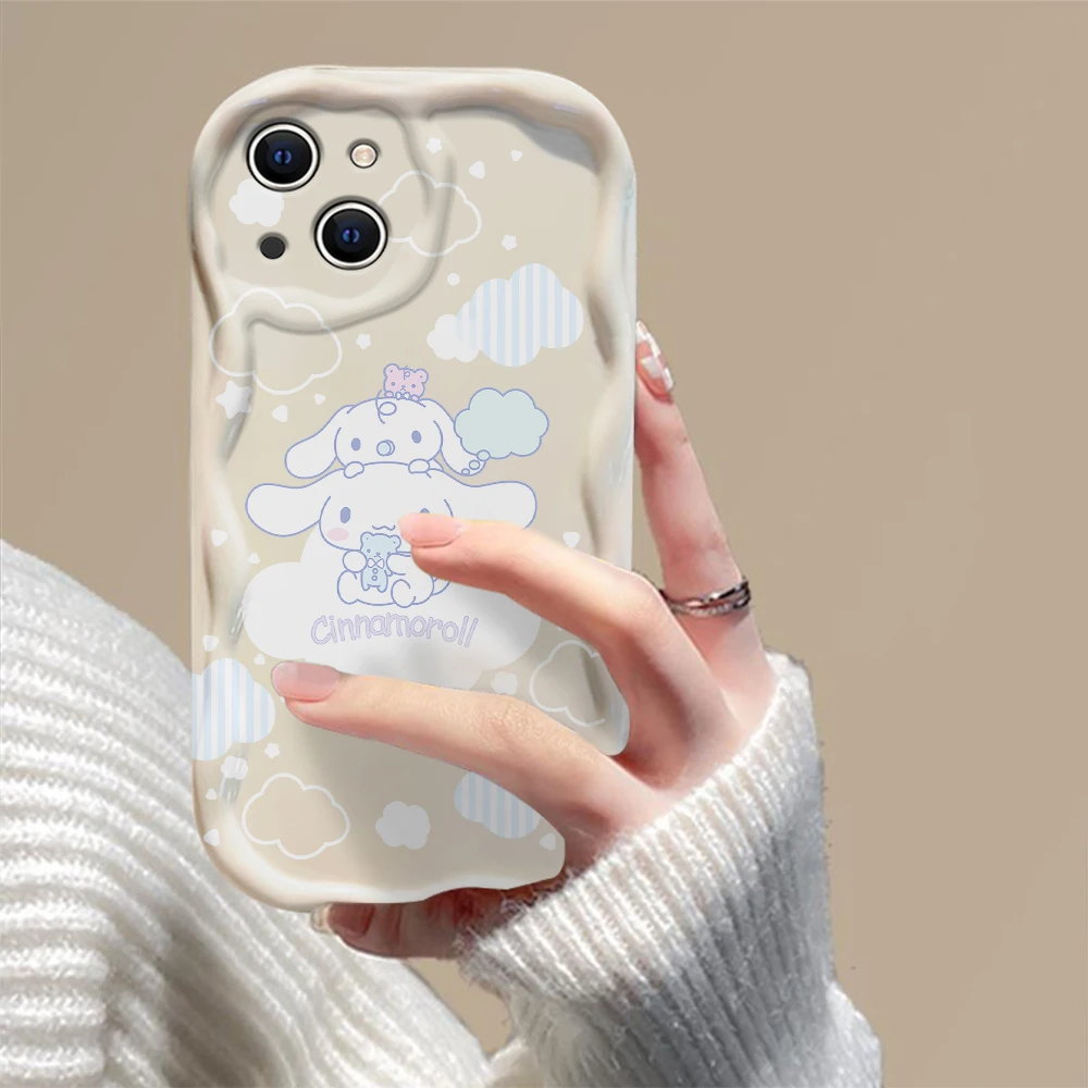 Cute anime balloons Cinnamoroll 3D Wave Case For iPhone 15 14 13 12 11 Pro Max Mini X XR XSMAX 8 7 6S Plus Soft Silicone Cover