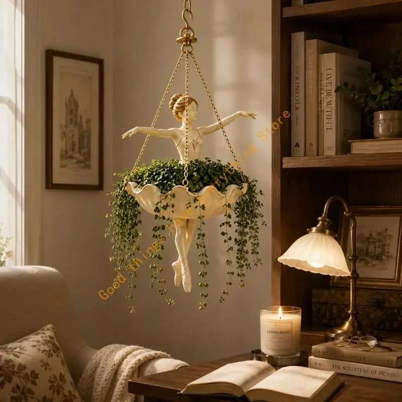 Hanging Planter for Succulents and Trailing Plant, Resin Dancer Flower Pot with Hooked Chain Design for Porch Balcony Space 55KF