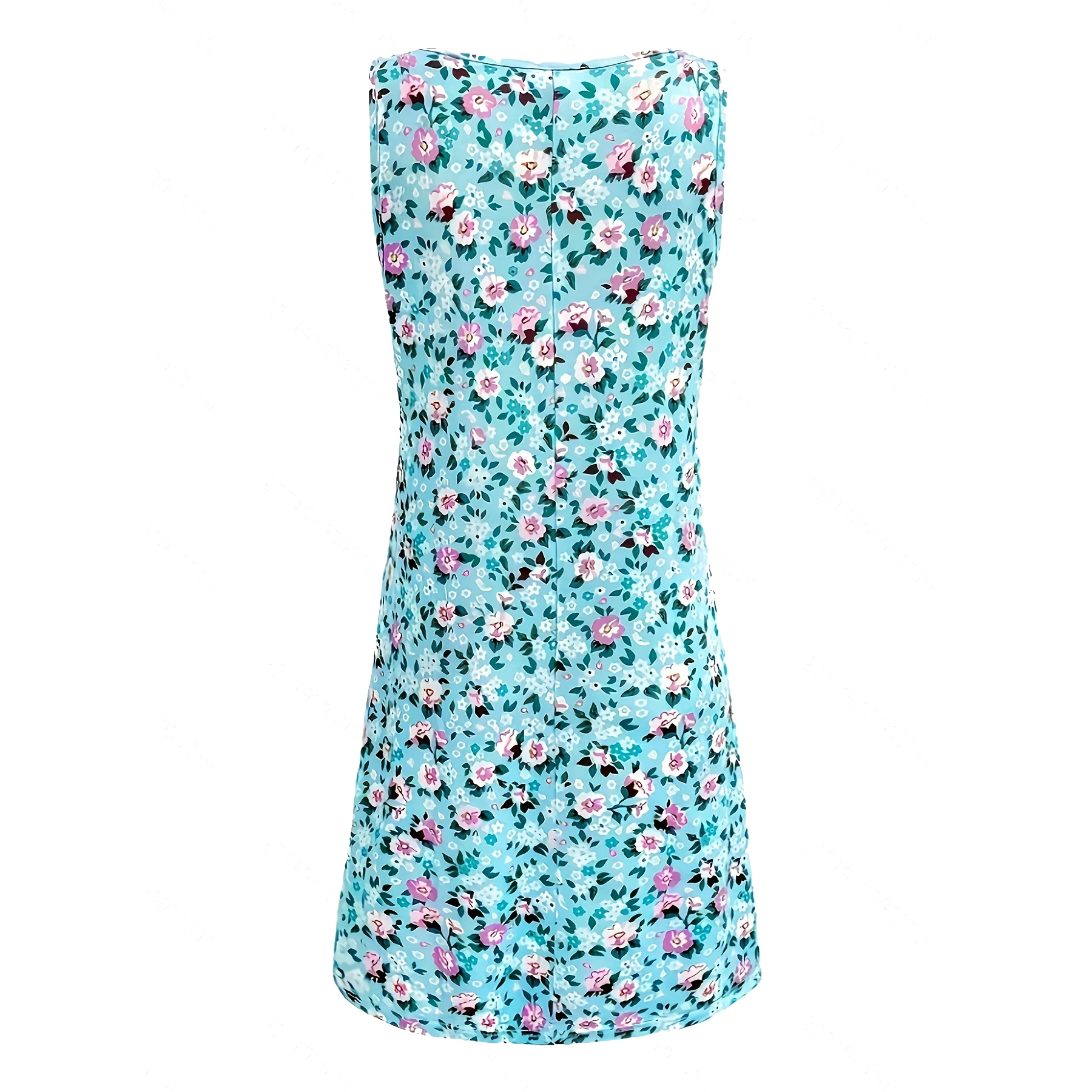 สง่างามสีฟ้าอ่อนพิมพ์ลายดอกไม้แขนกุดชุดผู้หญิงฤดูร้อนฮาวายชุดวันหยุดชุดเสื้อกล้าม Y2k เสื้อผ้าสุภาพสตรีสาวท็อปส์ซู