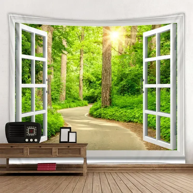 Forest Avenue Outside The Window Printed Tapestry Decorative Mandala Tapestry Indian Home Decor Big Hippie Wall Hanging Blanket