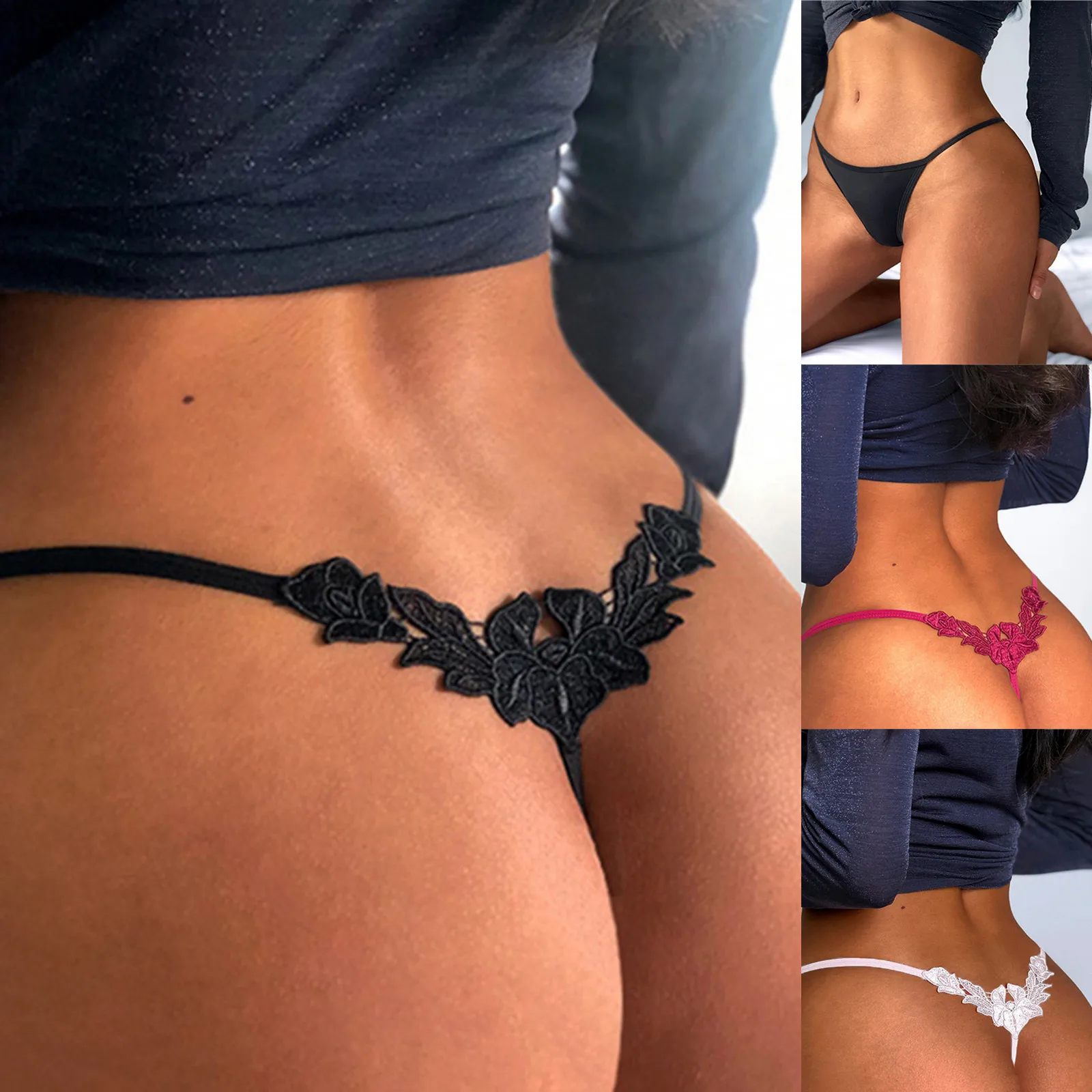 Tanga Sexy de seducción para mujer, ropa interior con espalda en T, bordado Floral, lencería femenina, tangas eróticas, Bikini