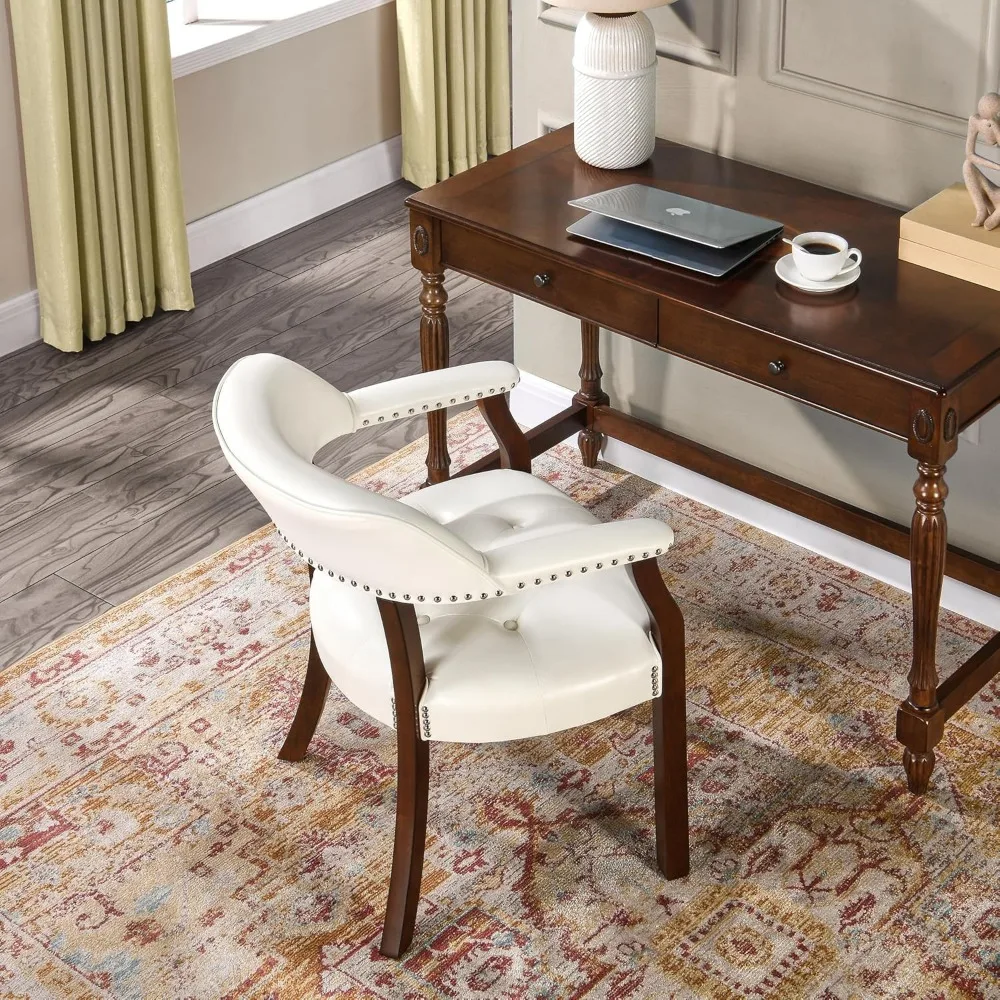 كرسي طعام من الجلد الصناعي من LEEMTORIG بأذرع، كرسي طعام من الخشب الصلب مع ظهر داعم، كراسي طاولة لعبة البوكر، Boss Capti