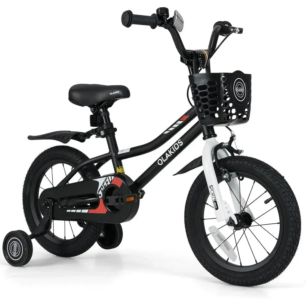 

Children's Bike with Training Wheels, Basket, and Adjustable Seat for Ages 3-8