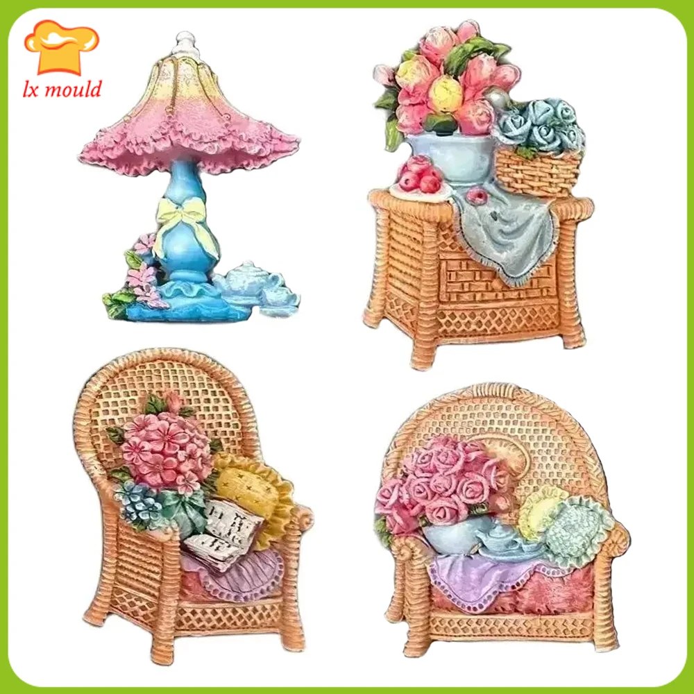 Vintage Tafelstoel Bloemen Siliconen Fondant Mal Geweven Textuur Suikerambachtelijke Cake Decor Chocolade Bakvorm Diy Klei Polymeer