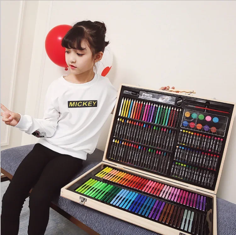 251 Wooden Box Kids Painting Brush Set Watercolor Pen Crayon Set Color Lead Kindergarten Watercolor Pen Children