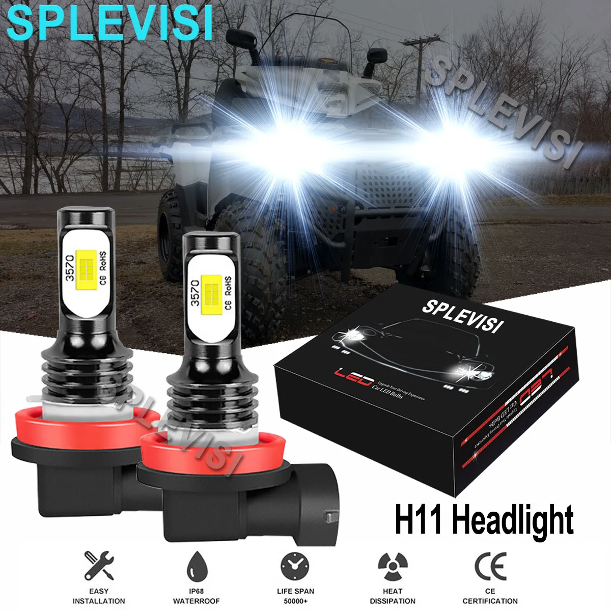 

2x 70W H11 LED Headlight Bulbs 6000K Pure White Kit For Polaris Slingshot 2015 2016 2017 2018