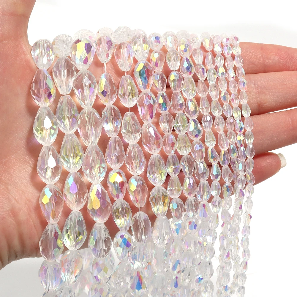 1 Stand Water Droplet Shaped AB Clear Glass Crystal Rondelle Beads Loose Beads For Jewelry Making DIY Bracelets Necklace