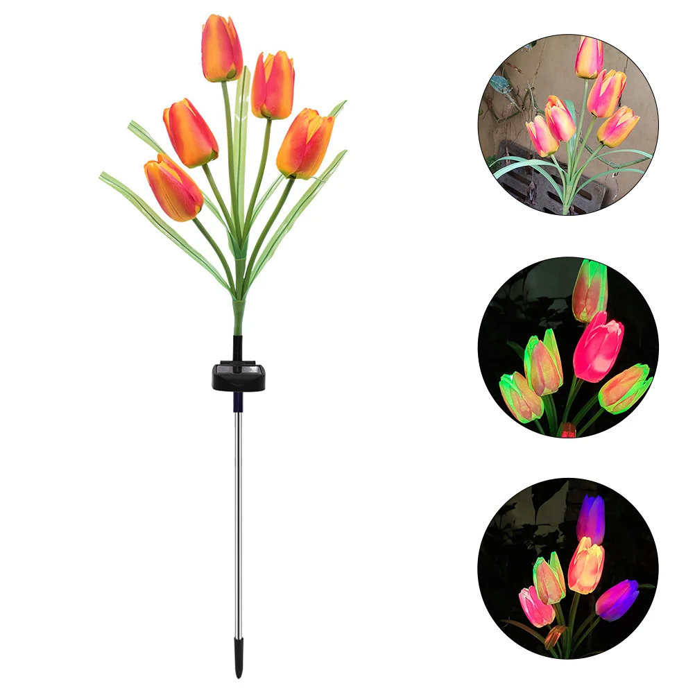 

5 Head Tulip Lawn Lights Lawn Solar Lamp Stainless Steel Silk Cloth Garden Decoration Energy Saving Outdoor Lighting