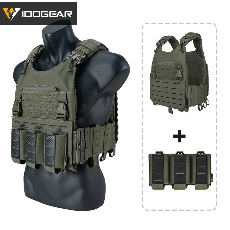 IDOGEAR-LSR Vest tático com Triplo Mag Bolsa, fivela de liberação rápida, placa de corte a laser, engrenagem, acessórios de combate, 500D, 5.56