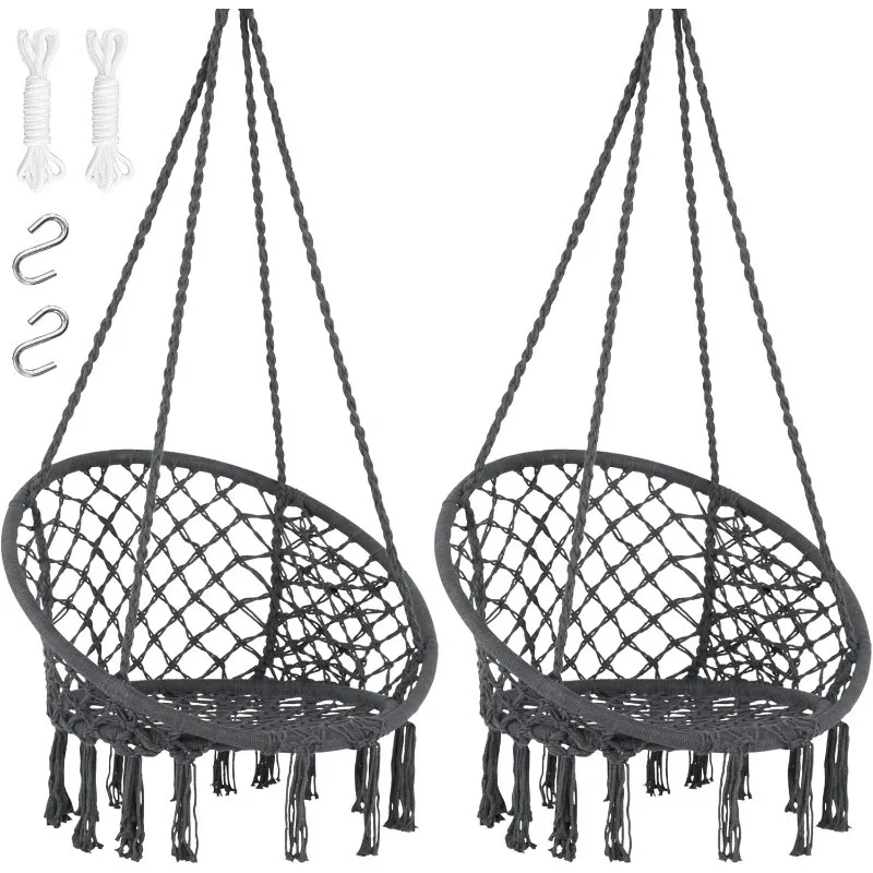 

Hammock Chair Hanging Macrame Swing with Hardware Kits, Max 330 Lbs, Handmade Knitted Mesh Rope Swing Chair for Indoor,