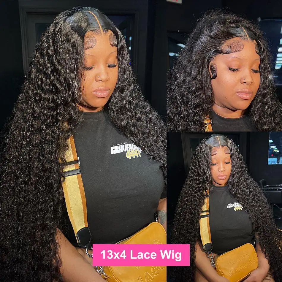 Pre Plucked Deep Wave Brazilian Human Hair Wigs For Black Women Glueless 22‑40 Inch 13x6 HD Transparent Lace Front 200 Density