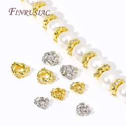 Rhodium/18K Gold Plated Metal Twist Flower Beads,Inlaid Zircon Spacer Beads For Pearl Necklace Jewelry Making DIY Accessories