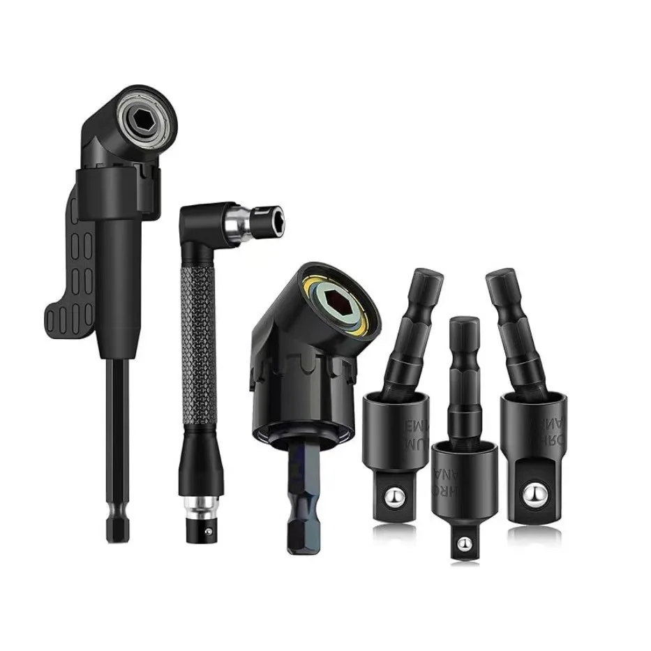 6pcs Right Angle Drill Attachment Set,and Rotatable Impact Grade Socket Adapters,HexShank Angle DrillAdapters and BevelDrillBits