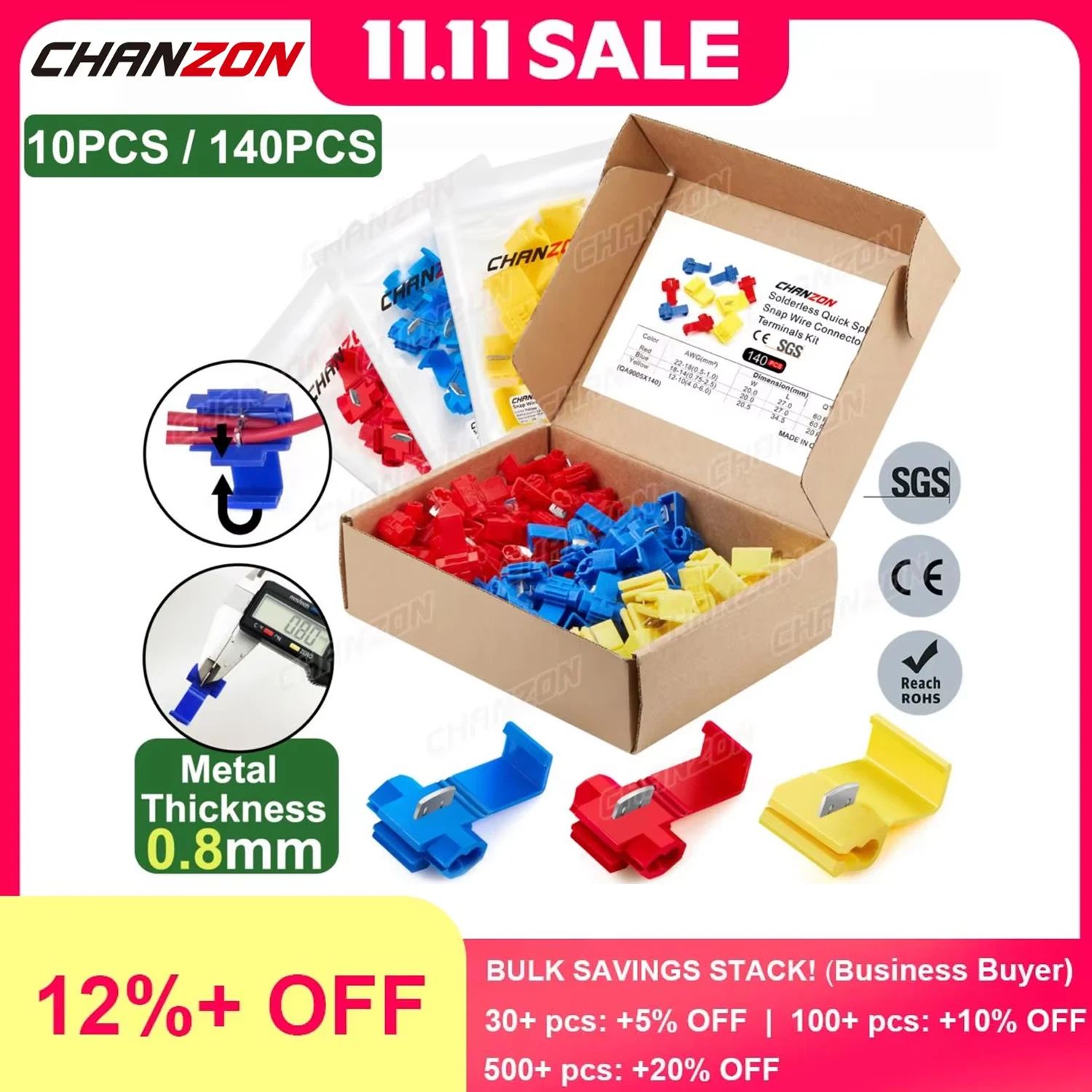 

10/140PCS Quick Splice Disconnect Wire Connectors Kit Solderless Joint Cord Terminal Electrical Cable Connection 22-10 Awg Gauge