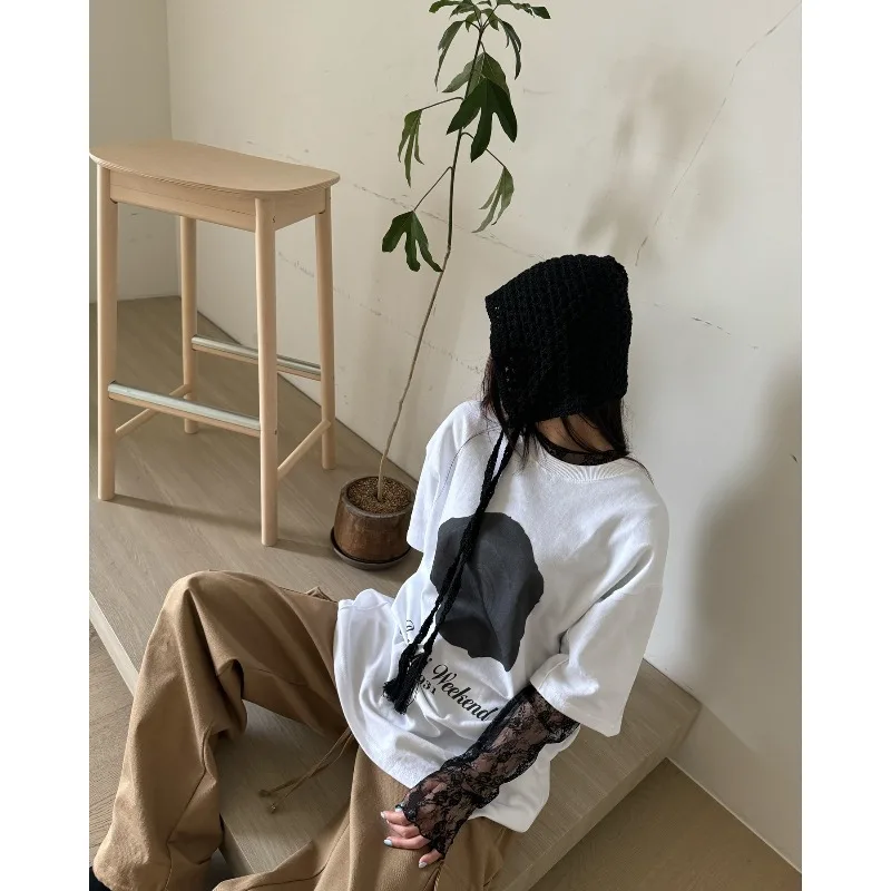 韓国風ローズレースブラウス レディース 2025 長袖 ラウンドネック シースルー 重ね着トップス