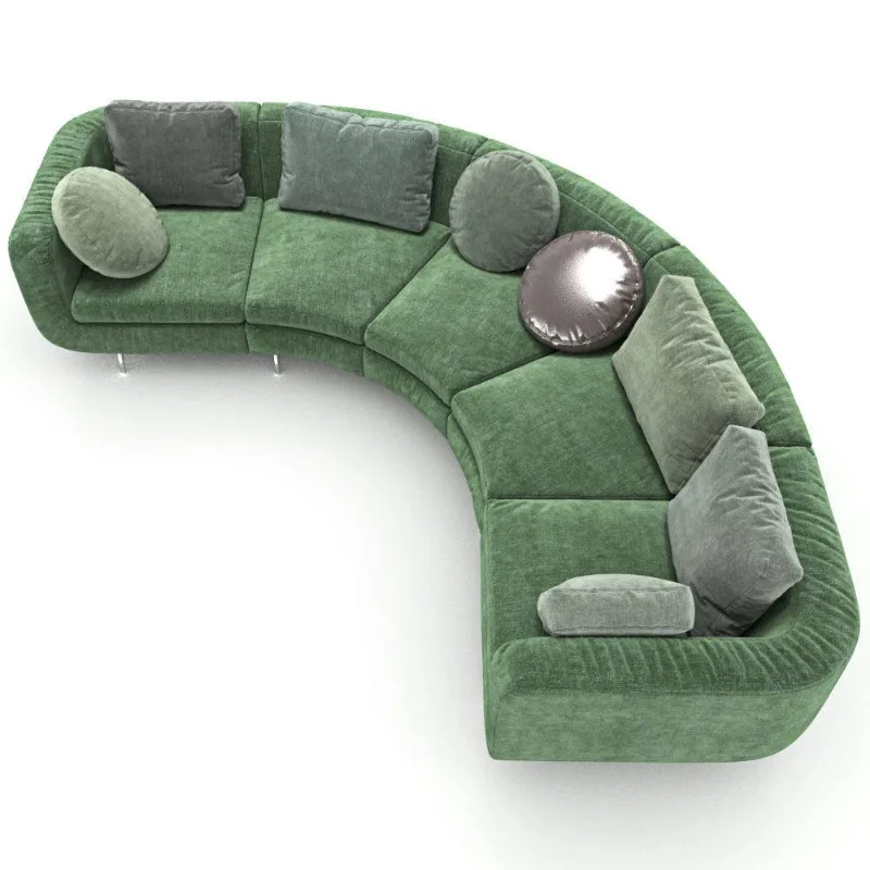 Nordic light luxury villa living room semicircular studio B & B hotel lobby curved American corner mustard green sofa