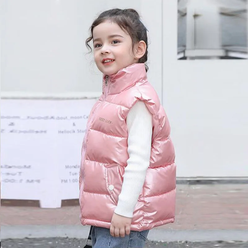 Winter jacket vest boys girls clothes 4-15 years old CUHK kids dazzle color glossy fashion sports new Korean children\'s clothing