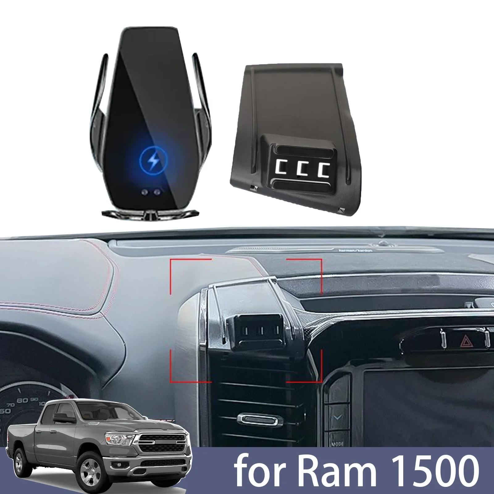 for Ram 1500 2018-2024 Car Phone Holder Screen Navigation Bracket Clip Base Magnetic Energy Wireless Charging Rack