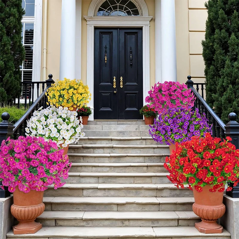 35 cm künstliche gefälschte Seide Morning Glory Blume grüne Eukalyptuspflanze UV-Schutz für Veranda Hof Garten Sommer Home Decor – Detail 6