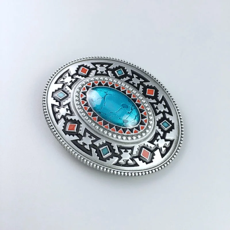 Antique Silver Enamel American Southwest Cross Totem Pattern Oval Belt Buckle also Stock in US BUCKLE-WT102