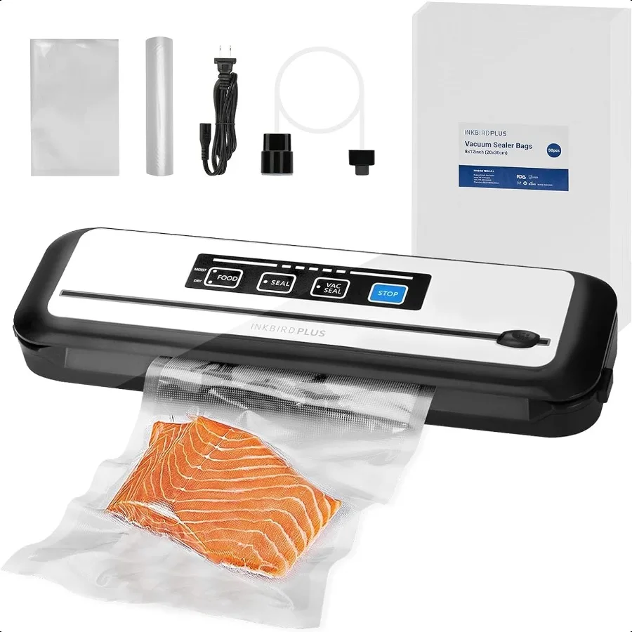 

Inkbird Vacuum Sealer hine Start Kit Including 55 Count 8x12 Bags 879' Vacuum Sealer Rollwith Builtin Cutter Dry Moist Sealing