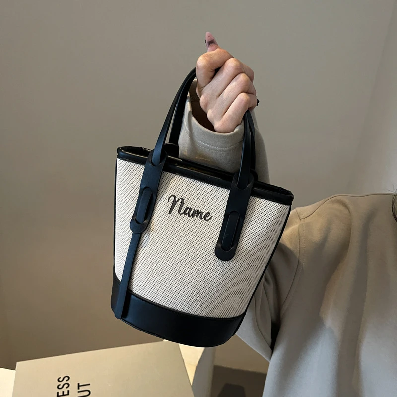 

Custom Embroidery Versatile PU Canvas Bucket Shoulder and Crossbody Bags Simple Casual Sense of Luxury Retro Handbags for Women