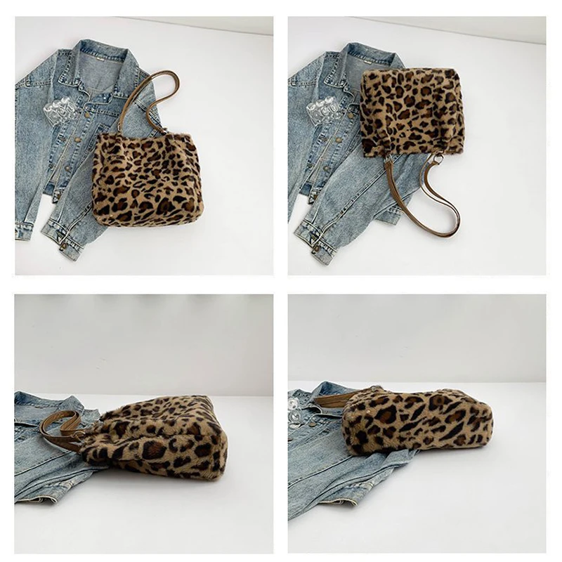 Leopardenmuster-Plüsch-Umhängetasche, Damen-Beuteltasche, Große Kapazität für Pendeln und Arbeit, Modische Vintage-Handtasche mit Persönlichkeit – Detail 5