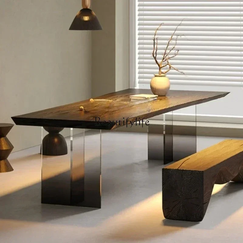 Solid Wood Tea Table Black Dining Table Acrylic Gradient Desk Tea  Conference Table WorkbenchX