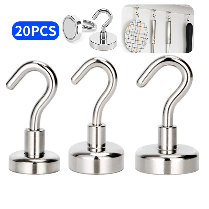 

2/5/20PCS Magnetic Hook Neodymium Magnet Hooks Heavy Duty Wall Hooks Home Kitchen Bar Storage Hanger Key Cup Holder