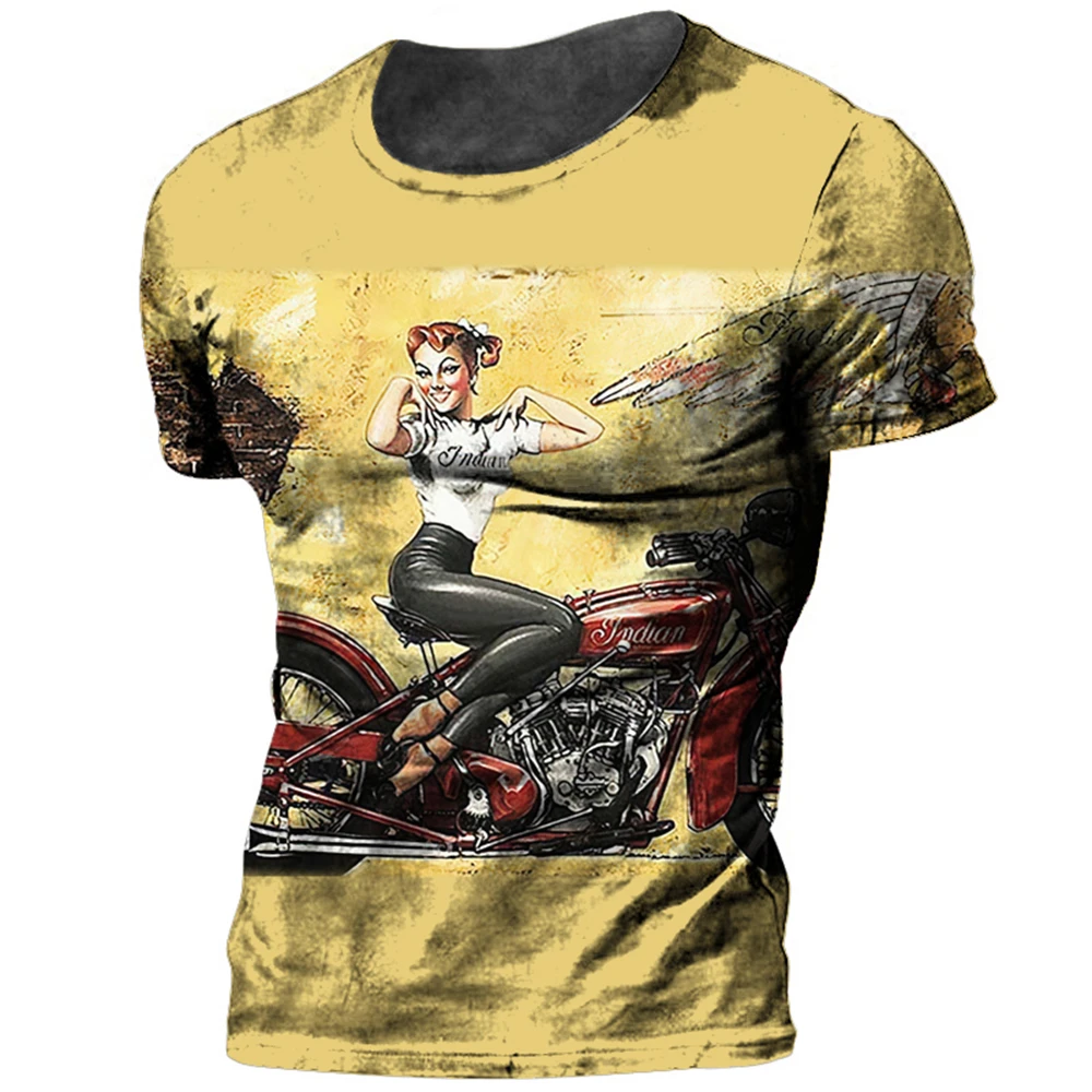 Vintage Men\'s Motorbike T Shirt 3d Race Sexy Women Short Sleeve Retro Men\'s Street Tops Biker Tees Big Size T-shirt Men Clothing