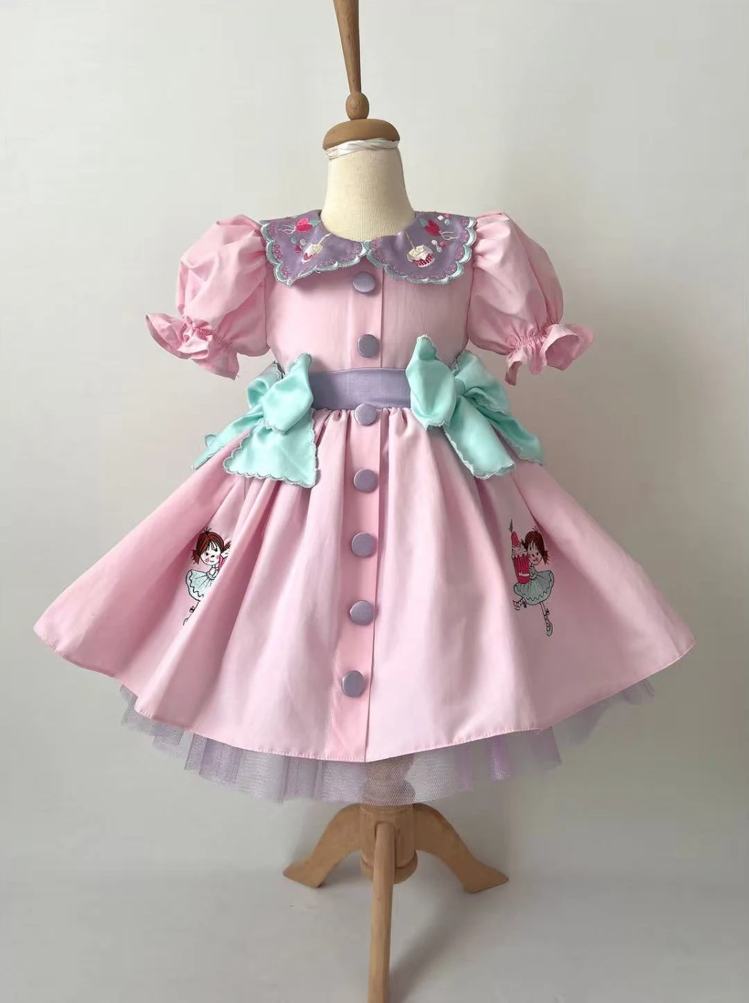 

0-12Y Baby Girl Summer Princess Embroidery Pink Vintage Princess Ball Gown Dress for Party Eid Birthday Usual Photograph B326