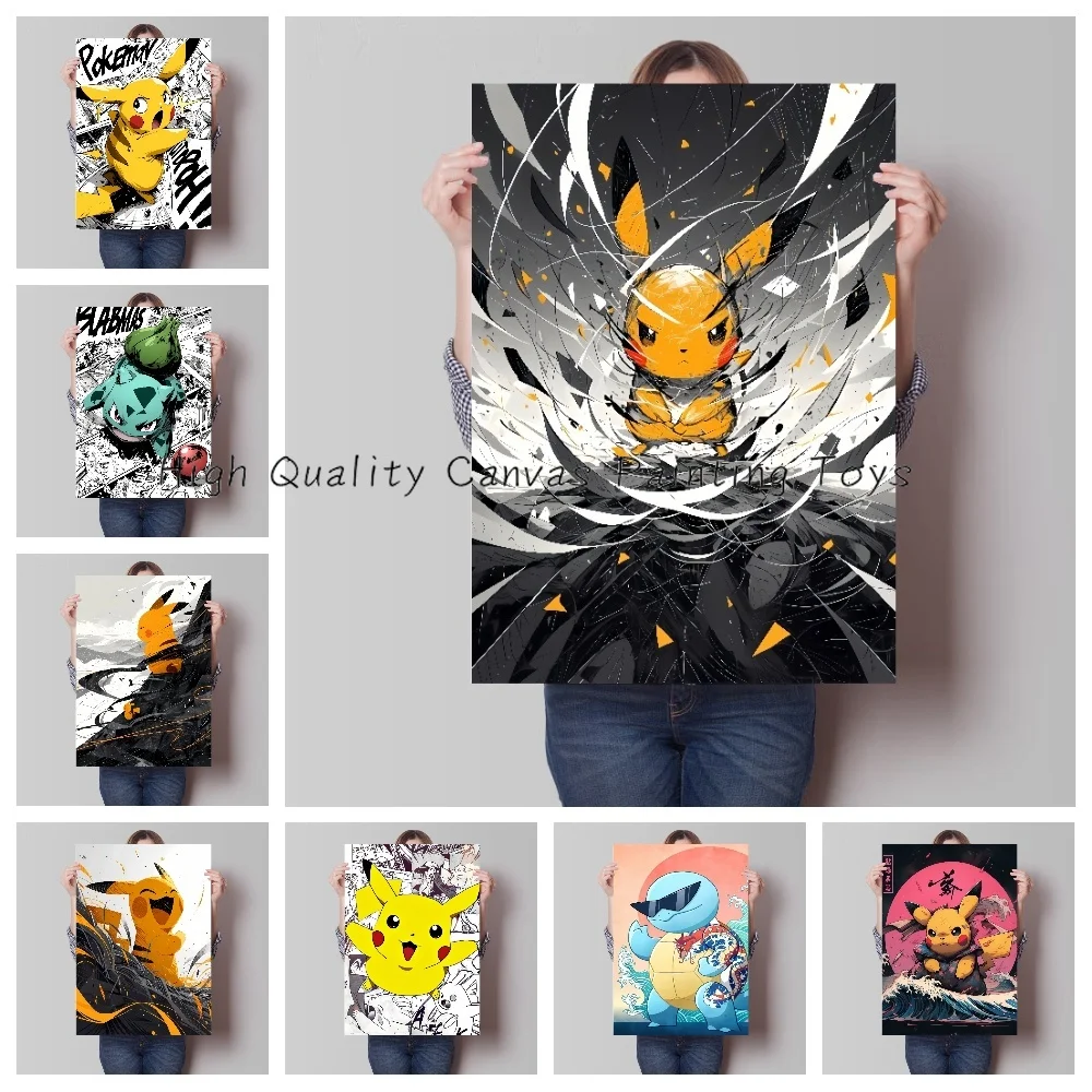 

Pokemon Pikachu Squirtle Bulbasaur Anime Canvas Posters and Prints Wall Art Picture for Living Room Children Gift Painting