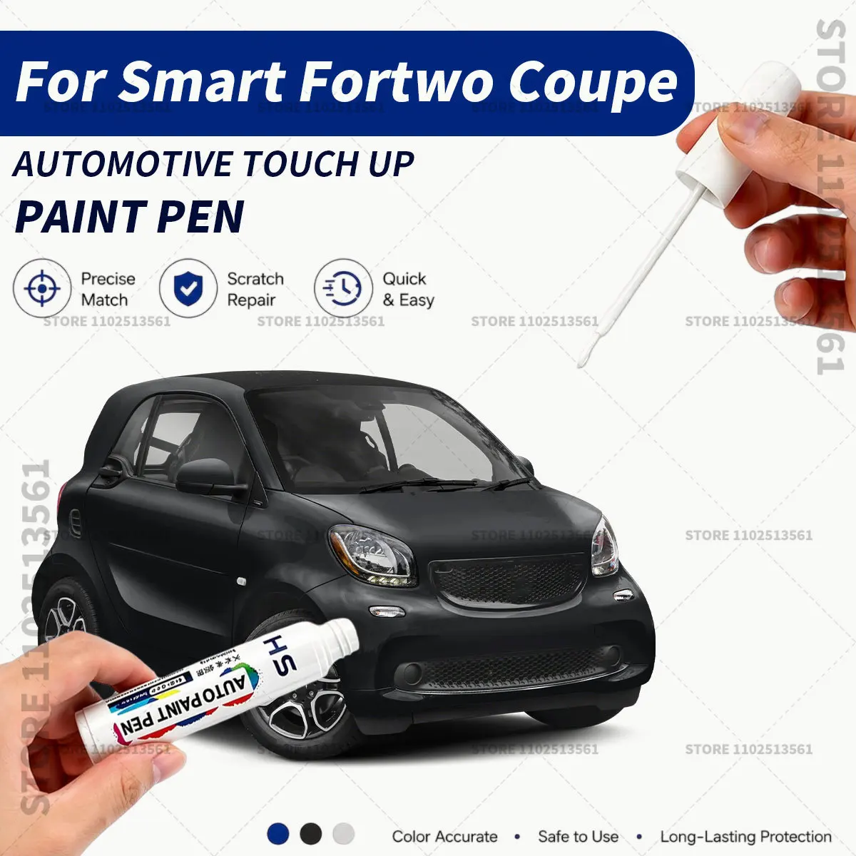 For Smart Fortwo Coupe White Automotive Touch Up Paint Pen Car Paint Scratch Remover Quick Dry Repair Brush for Vehicle Paint