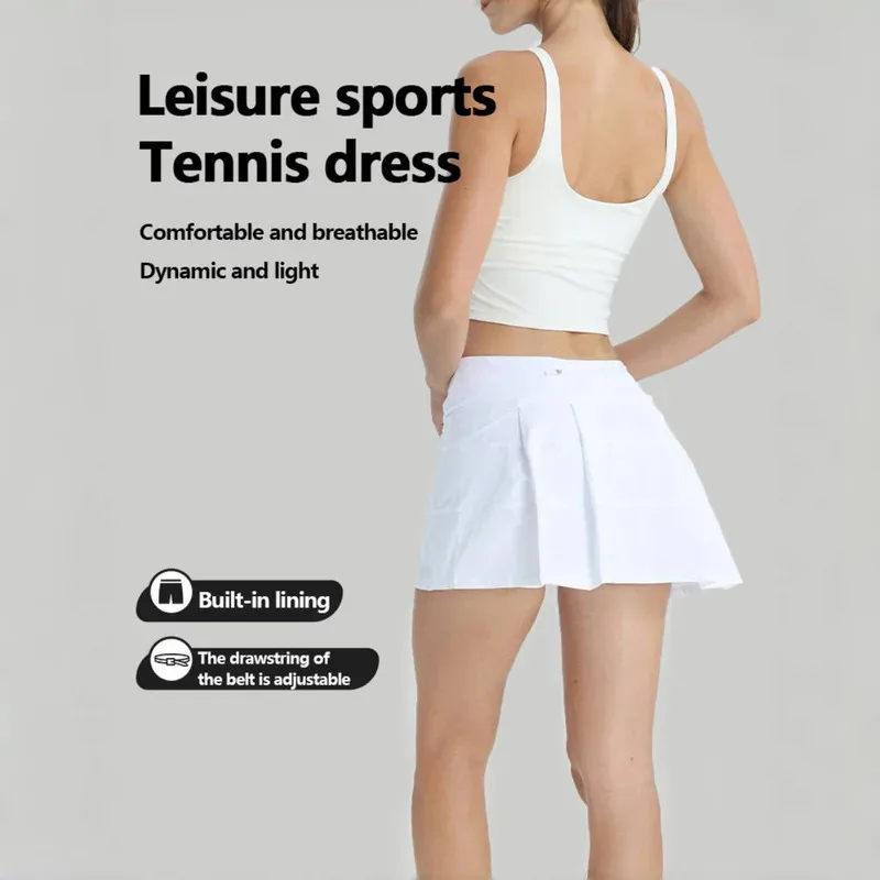 

Summer Tennis Skirt Women Anti Slip Strip Mid Waist Drawstring Short Skirt Sports Skirt