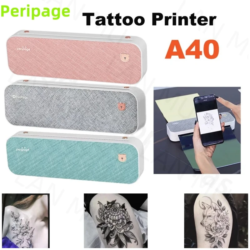 Peripage-impresora portátil A4 para tatuajes, Mini papel térmico sin tinta, inalámbrica, Bluetooth, teléfono móvil, 203/304Dpi