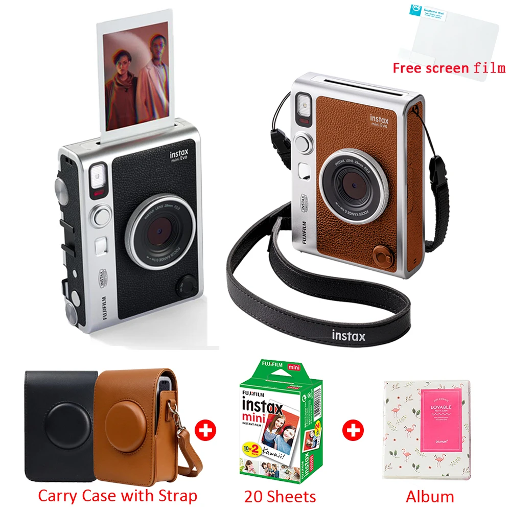 

Fujifilm Instax Mini Evo Instant Camera Smartphone Photo Printer Brown/Black+20 Instax Mini Film+Album+Case Bag+Free Gift