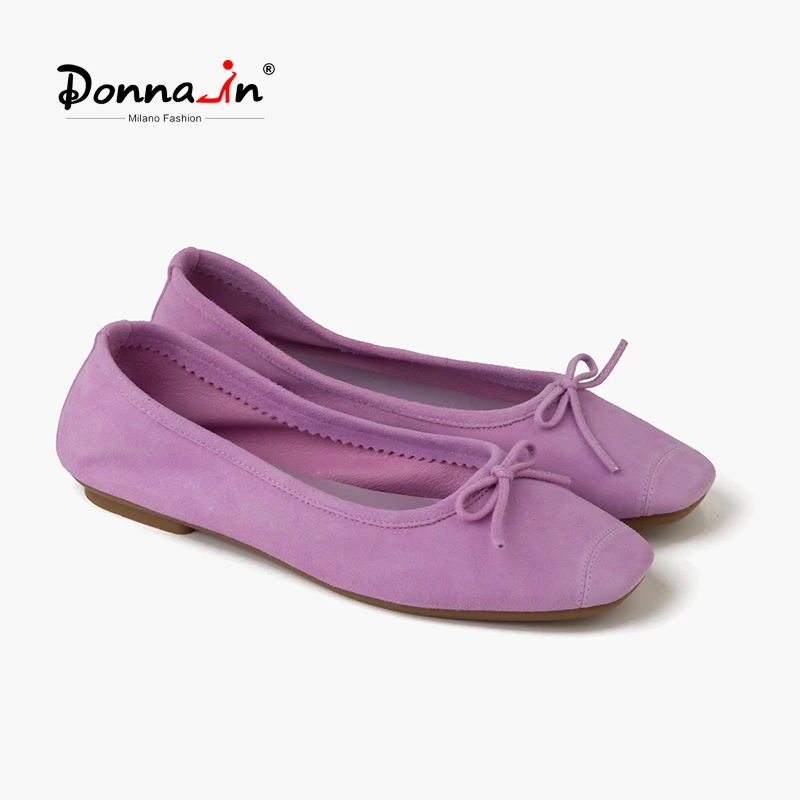 Donna-in Sheepskin Suede Leather Ballet Flats Women Shoes Soft Slip On Elegant Summer Comfort Bow-knot Ladies Ballerina Shoes