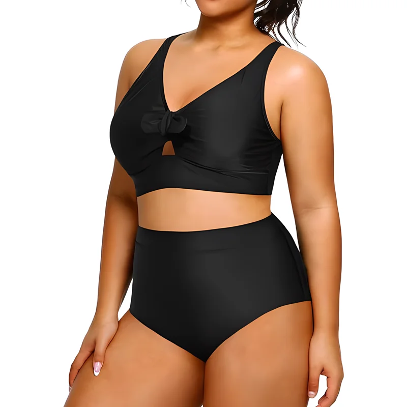 2024 Women Swimwear Plus Size Black Stylish Two Piece Bikini Set Tummy Control High Waisted Swimsuits Beach Bathing Suits