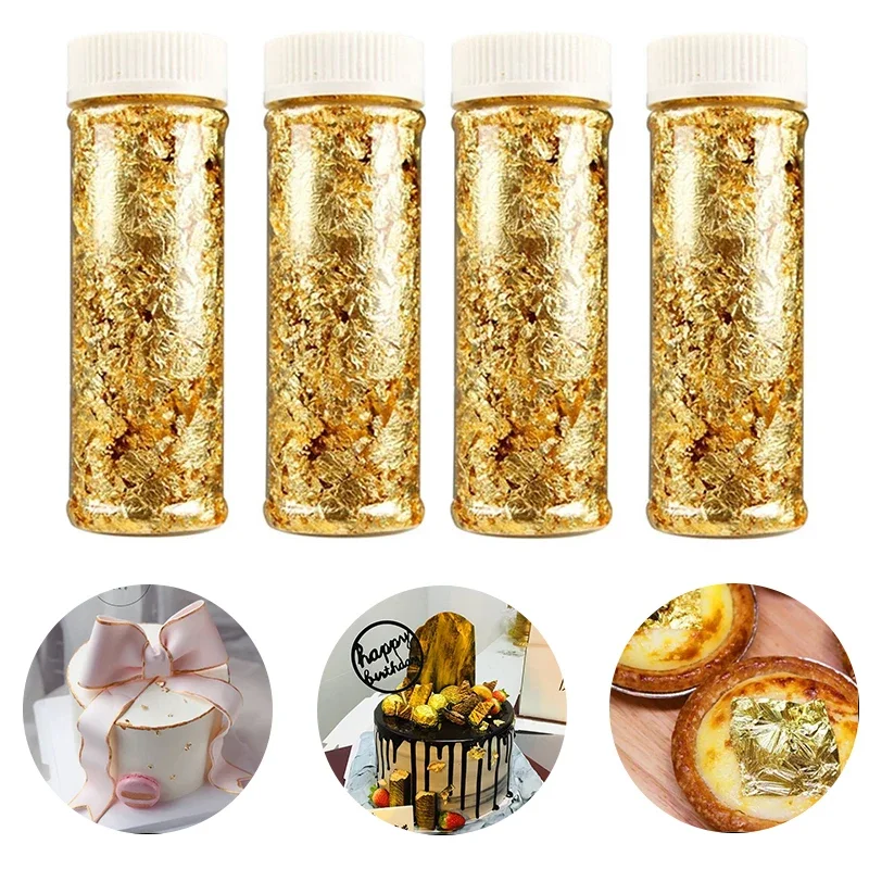 

2g Shiny Gold Foil Schabin Flakes 24K Gold Silver Leaf Decorative Kitchen Supplies